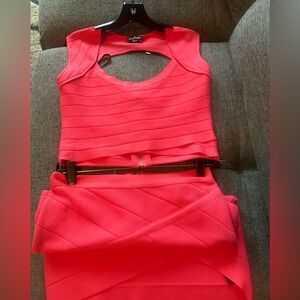 bebe Vibrant Hot Pink Bandage 2pc Pencil Skirt set